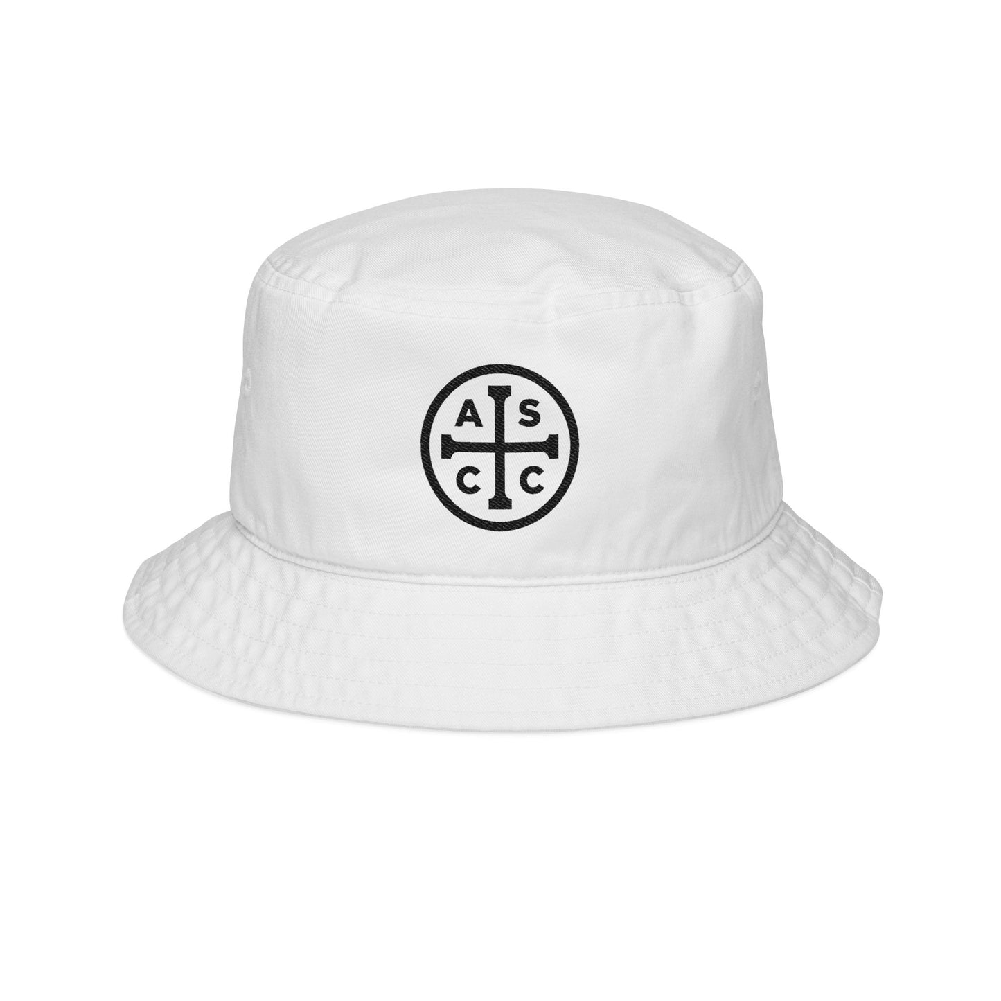 White Bucket Hat with Black Embroidered ASCC Logo