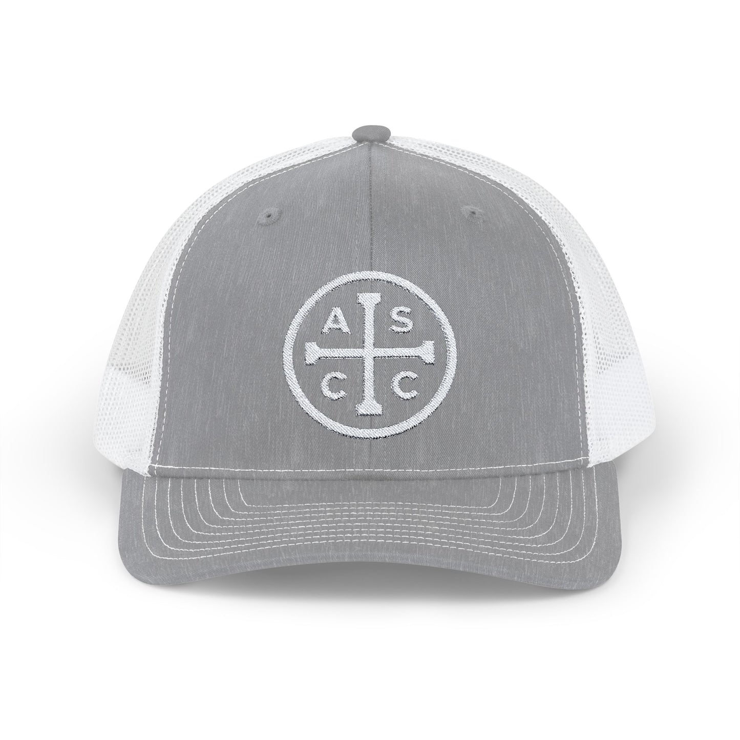 White Embroidered Logo Snapback Trucker Cap