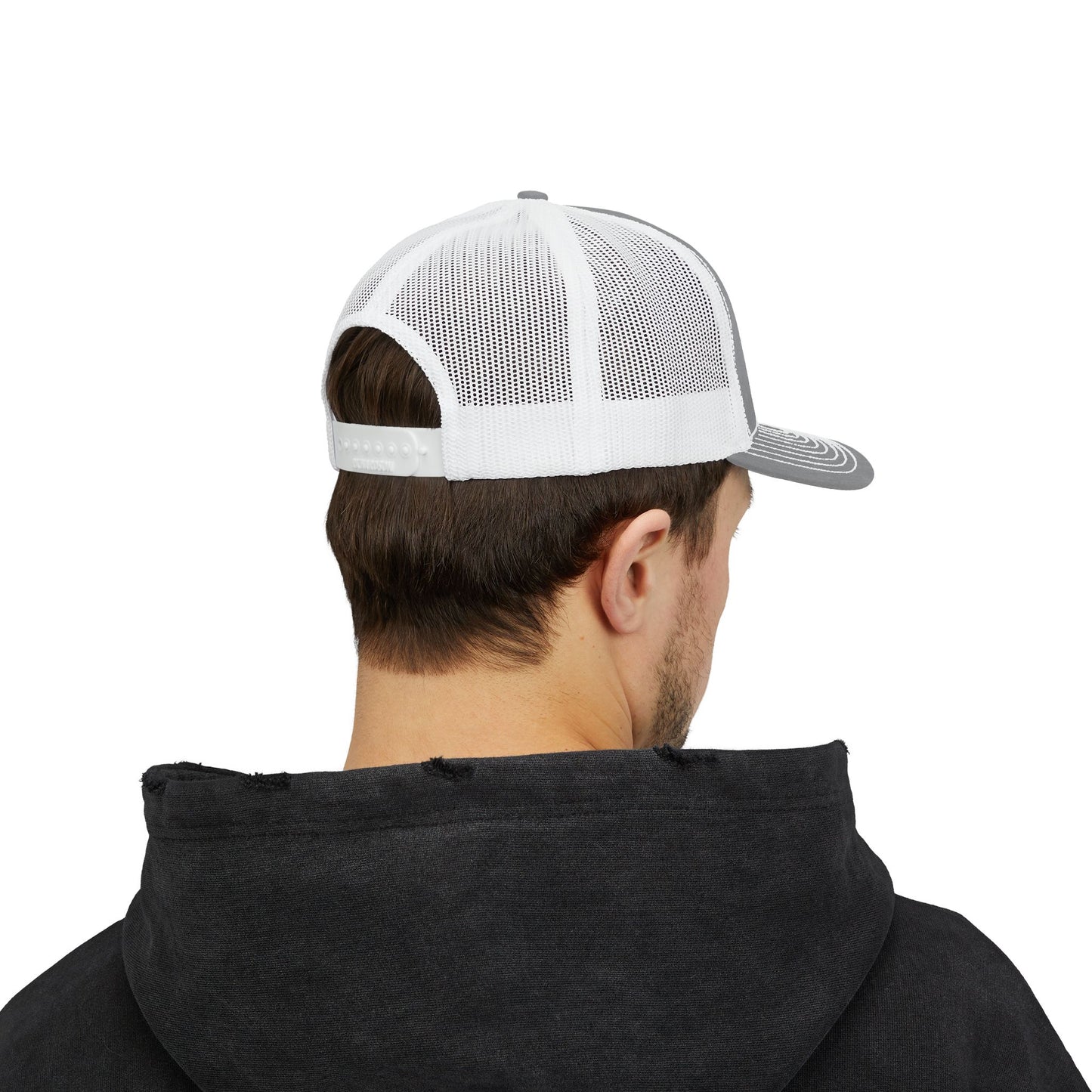 White Embroidered Logo Snapback Trucker Cap