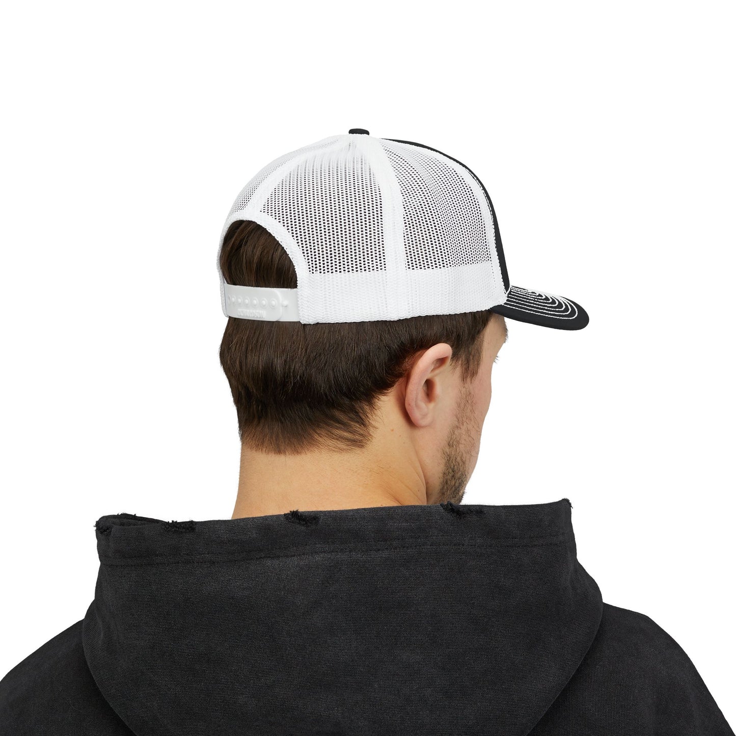 White Embroidered Logo Snapback Trucker Cap