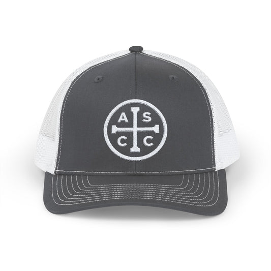 White Embroidered Logo Snapback Trucker Cap